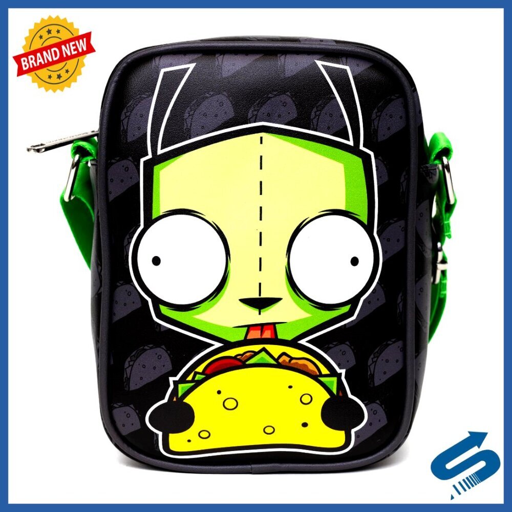 Vegan Leather Crossbody Bag with Adjustable Strap, Invader Zim GIR Print
